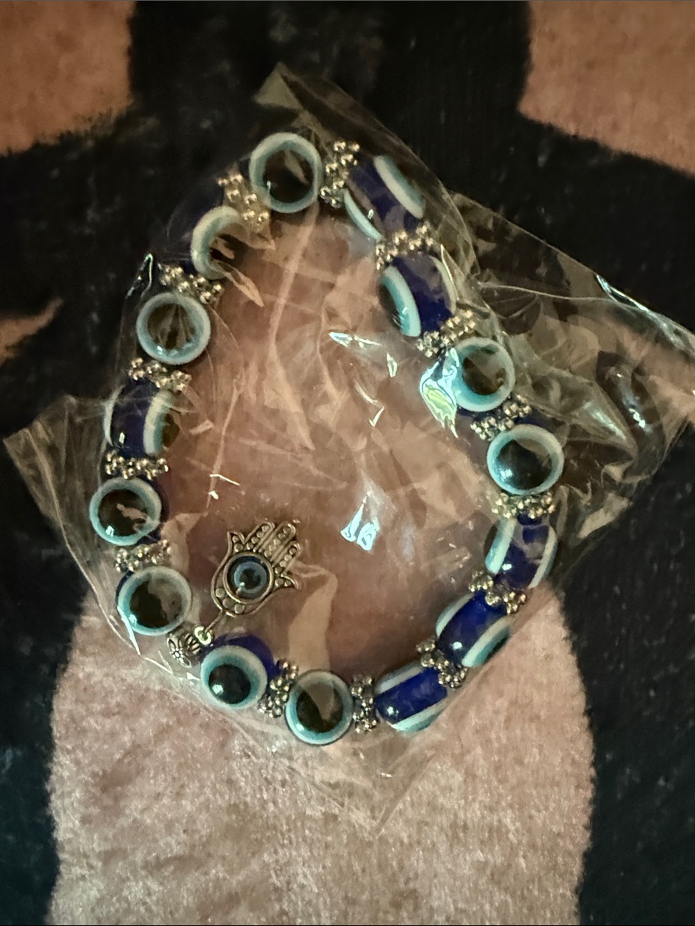 Evil Eye Hamsa Bracelet in Blue and White